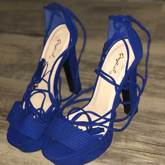 blue wrap around heels